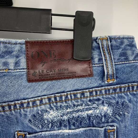 One Teaspoon Skirt Denim Le Cat Mini Button Front Fray Raw Hem - Picture 7 of 11